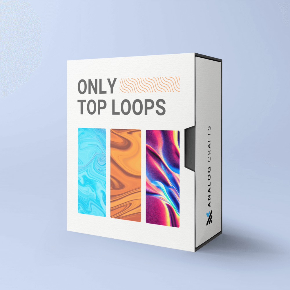 Only Top Loops product packaging showcasing vibrant designs and loops for music production.