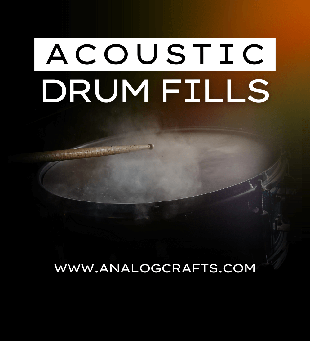 Acoustic Drum Fills bundle featuring a snare drum and drumstick, ideal for adding authentic drum fills to music.