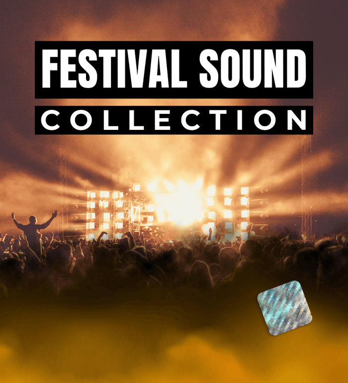 Festival Sound Collection logo with vibrant festival crowd and lighting effects in the background.