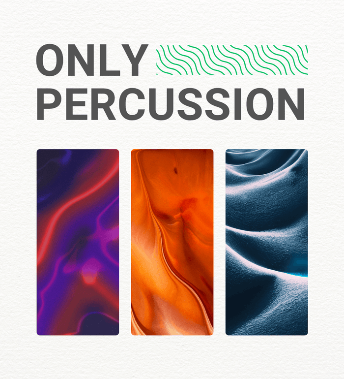 Only Percussion colorful abstract design featuring three vibrant textures.