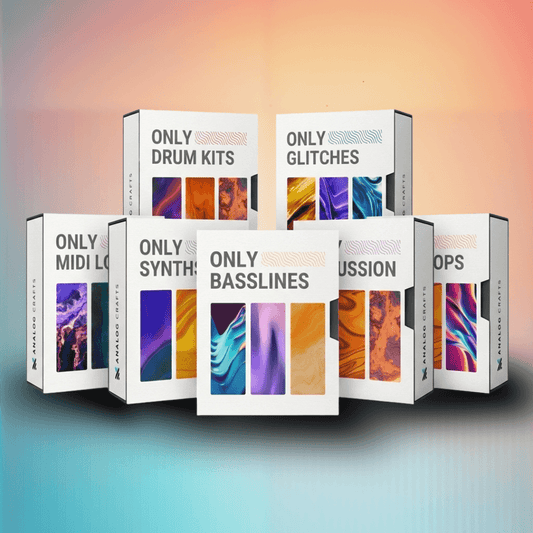BBS Collection featuring various sound packs including drum kits, basslines, and synths designed for music production.