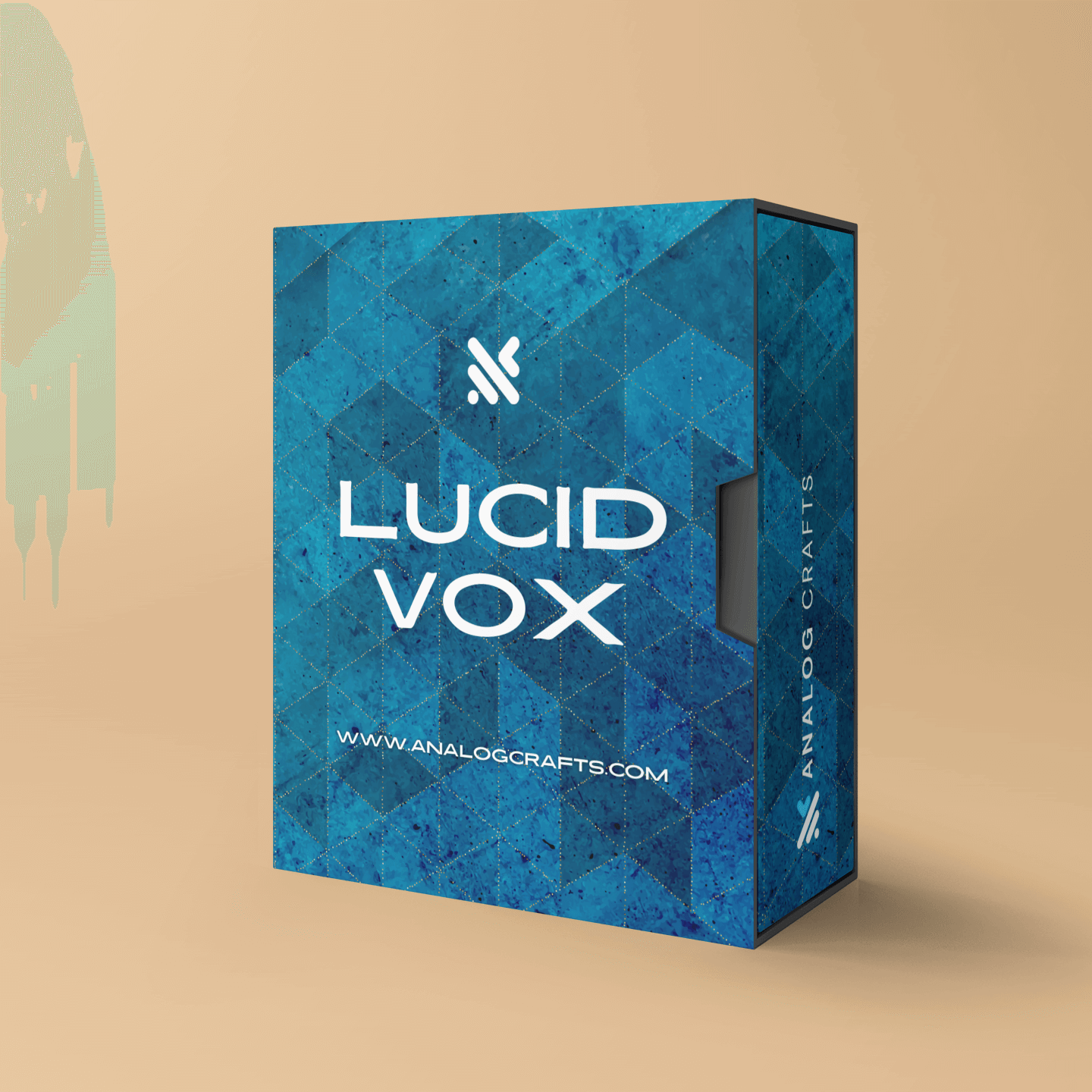 Lucid Vox product packaging featuring a vibrant blue design by Analog Crafts.