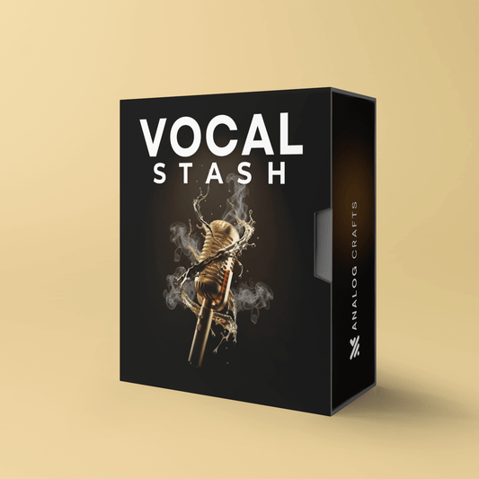 Vocal Stash Bundle packaging featuring a microphone graphic and sleek design by Analog Crafts.