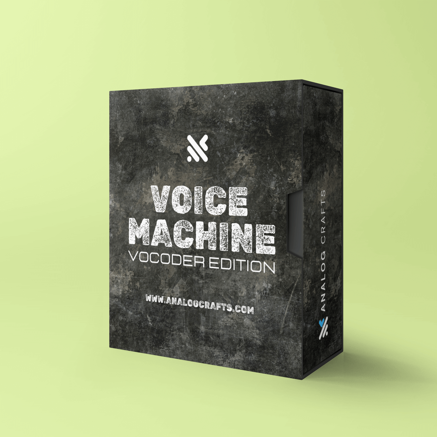 Voice Machine (Vocoder Edition) product packaging featuring AI-processed vocal samples for electronic music.